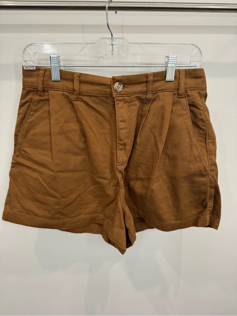 Free People High-Waist Pleated Tan Shorts
